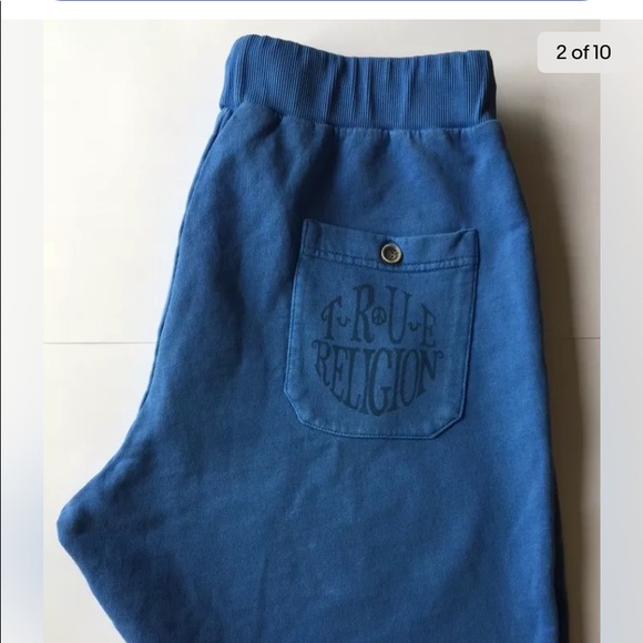 New True Religion Men True Circle Sweat Shorts Large Light Blue - Picture 10 of 10